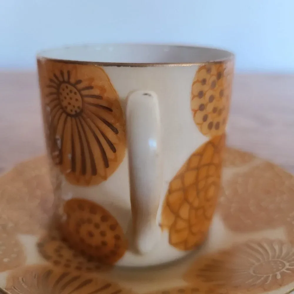 Inarco Demitasse Cup and Saucer Set Golden Splendor Floral Pattern Japan RARE
